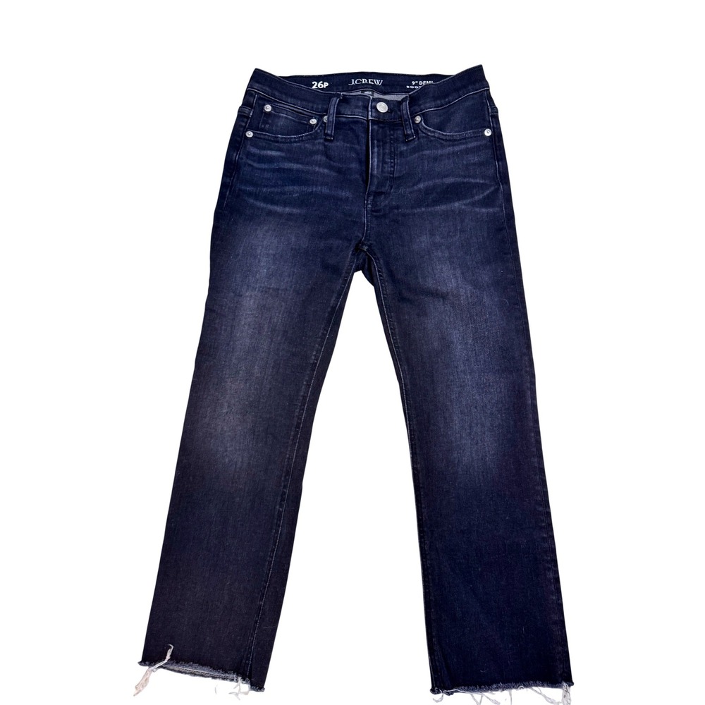 J. Crew 26P‎ Petite 9 Inch Demi Boot Crop Jeans Dark Wash Raw Hem